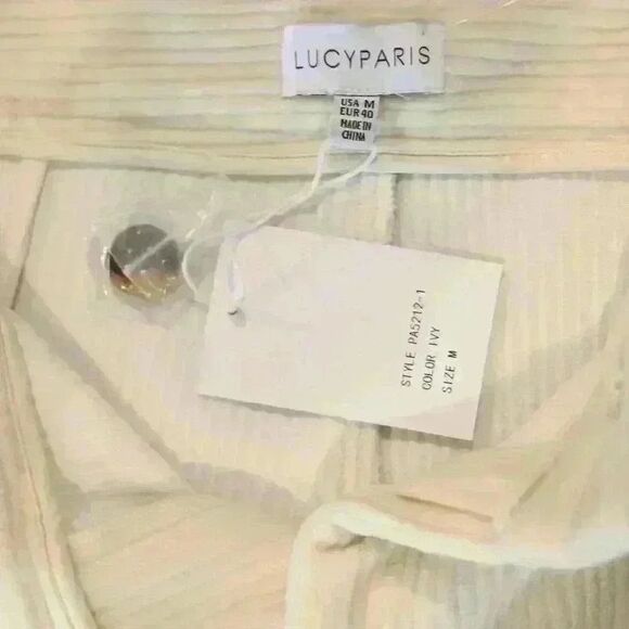 NWT Lucy Paris "Bruna" Ivory Corduroy Wide-Leg Cropped Pants – Size M - Picture 4 of 7